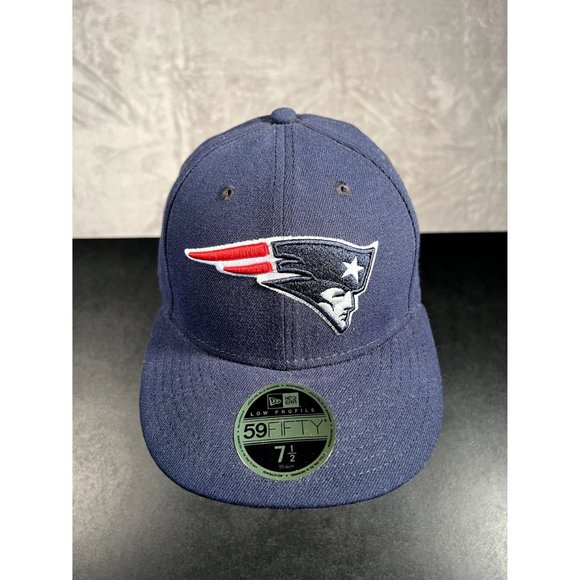 New Era 59FIFTY New England Patriots Low Profile Hat Men's 7 1/2 Blue Cap - Picture 2 of 8
